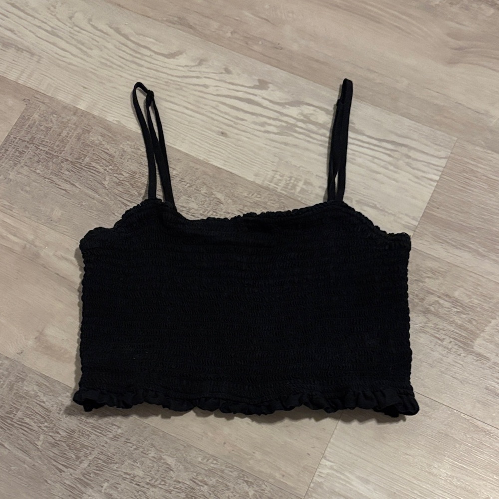 C&C California Black Smocked Crop Top